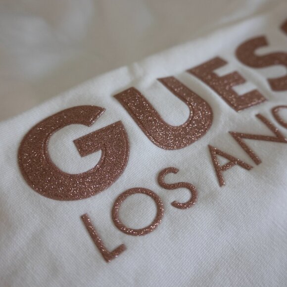 Guess Los Angeles NWT White Cream Athletic Casual Joggers with Rose Gold Glitter - Picture 3 of 13